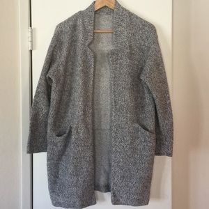 Zara Gray Marled Open Front Long Cardigan Sweater